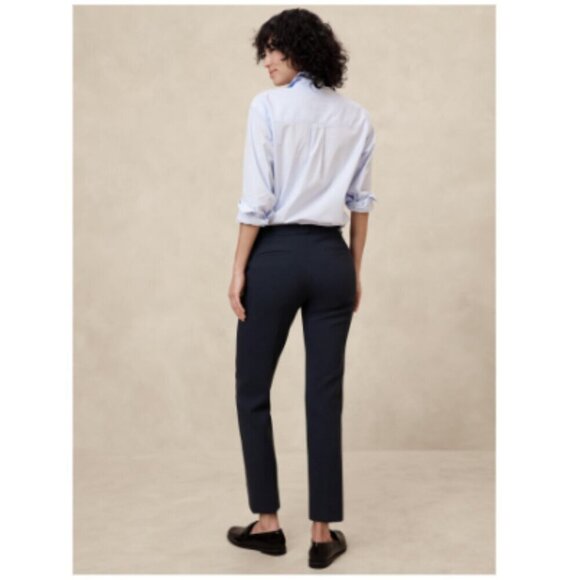 Banana Republic RYAN Double Weave Straight Ankle Pants Navy Blue Size 2 PETITE - Picture 2 of 4